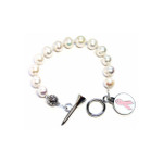 Sporty Chic Pink Ribbon Pearls Golf Tee Toggle Bracelet