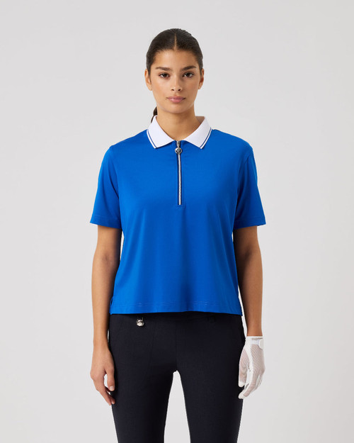 Cropped Mid Blue Short Sleeve Polo Shirt image 1