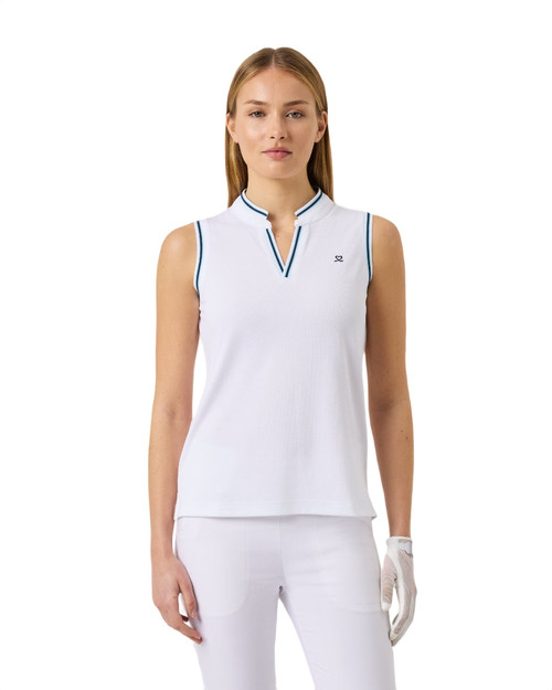 White Round Neck Sleeveless Polo Shirt image 1