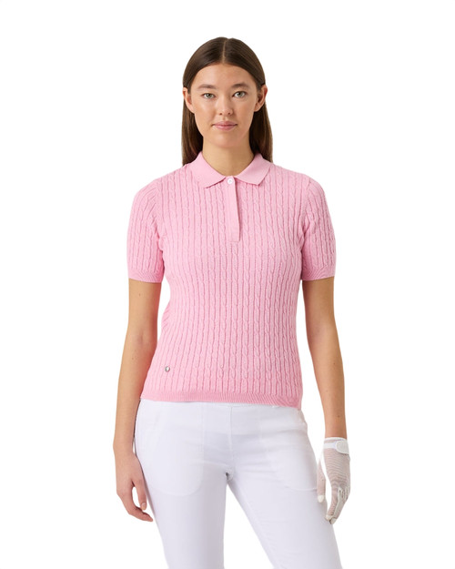 Madelene Prism Pink Cable Knit Short Sleeve Polo Shirt image 1