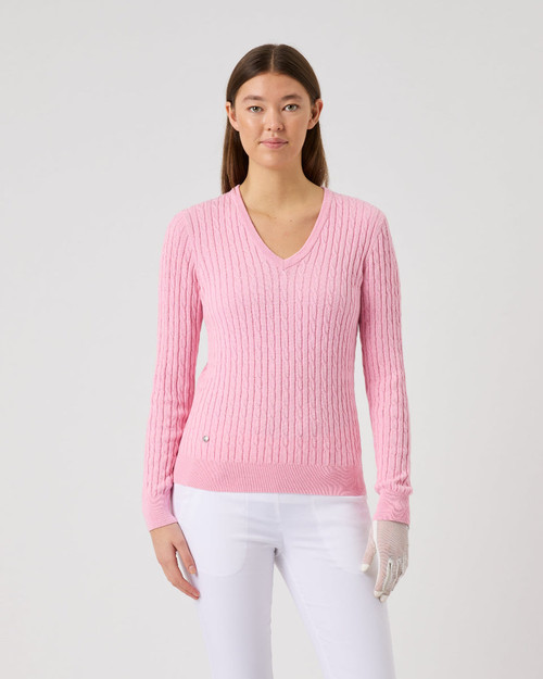 Madelene Prism Pink Cable Knit V-Neck Sweater image 1