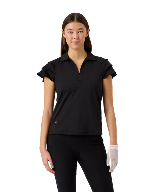 Frill Black Cap Sleeve Polo Shirt image 1