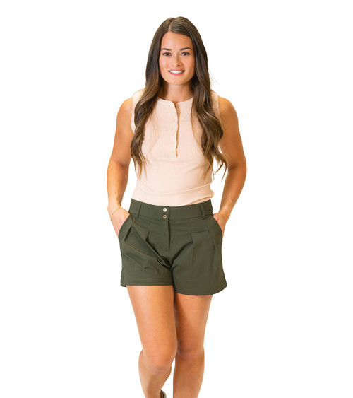 The Rae Pleated Shorts Army Green image 1
