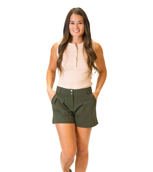 The Rae Pleated Shorts Army Green image 1
