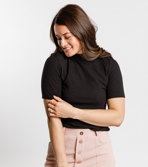 Seville Ribbed Mock Neck Short Sleeve image 1