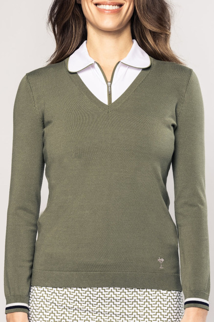 Golftini Olive Stretch V-Neck Sweater