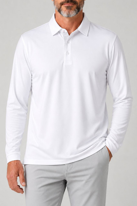 Golftini Men's White Long Sleeve Pique Polo