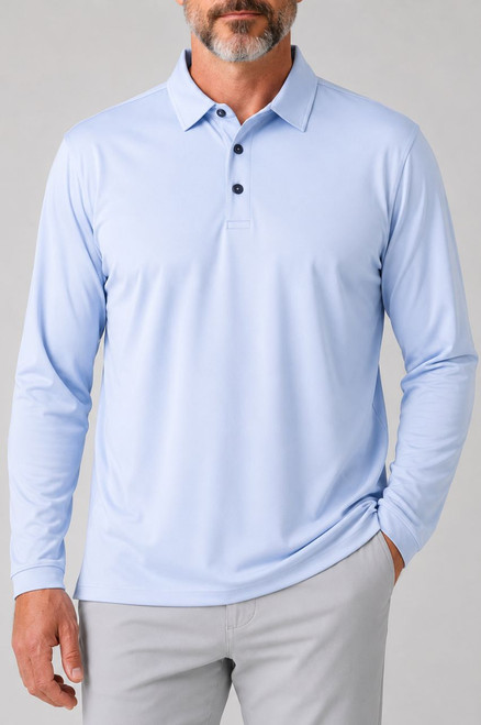 Golftini Men's Seersucker Blue Long Sleeve Pique Polo