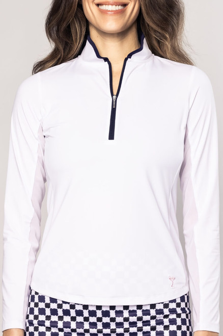 Golftini White/Navy Long Sleeve Cool Girl Mock Polo