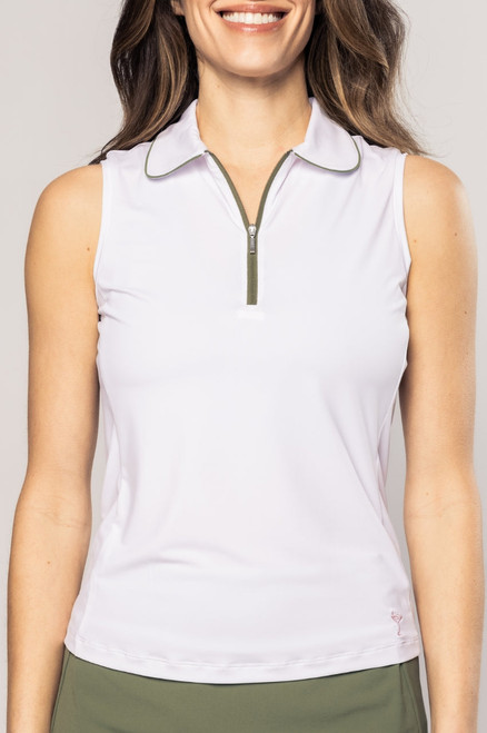 Golftini White/Olive Sleeveless Capri Polo