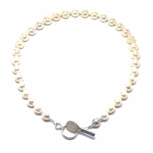 Sporty Chic Pearl Toggle Tennis Necklace
