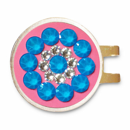Blingo Electric Blue on Pink Ladies Golf Ball Marker