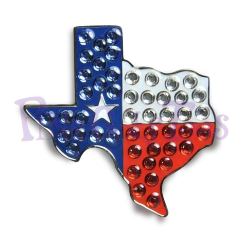 Bonjoc Texas Flag Swarovski Crystal Golf Ball Marker Accessory with magnetic hat clip.  Handcrafted with 100% genuine Swarovski crystal.  Perfect for corporate gifts or tee prizes. Comes with carrying pouch.