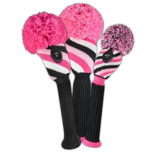 Just4Golf Diagonal Stripe Headcover Set - Pink, Black, White