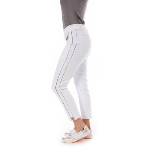 Golftini White with Silver Piping Pull-On Stretch Ankle Pant