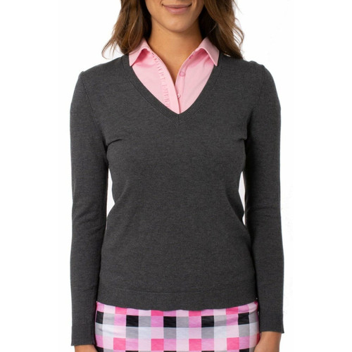 Golftini Charcoal Grey Long Sleeve V-Neck Sweater