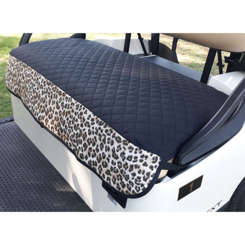 Golf Chic Black Quilted Seat Cover with Leopard Trim & Black Binding