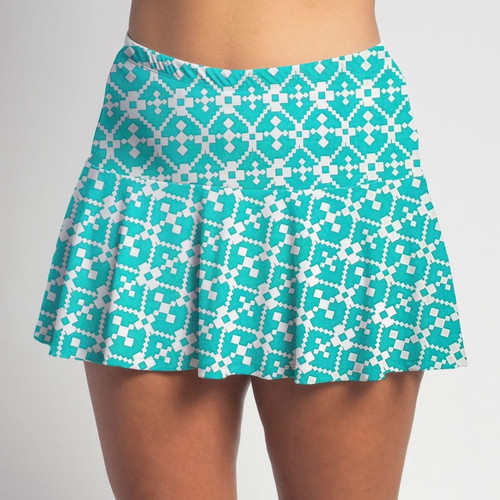 FestaSports Jade Geometric all over print Flounce Skort  is fabulous for all activewear and running around town getting things done. The specialized FestaFit makes this skort a must have for function and comfort. Inner shorts have lower leg band to store balls during fierce tennis matches.