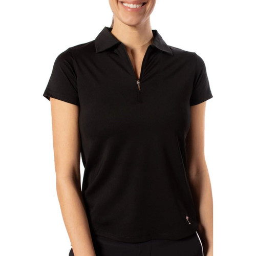 Golftini Black Short Sleeve Zip Stretch Polo