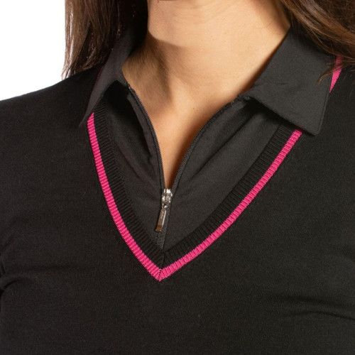 Golftini Hot Pink Long Sleeve Mesh Trim Top - XXL