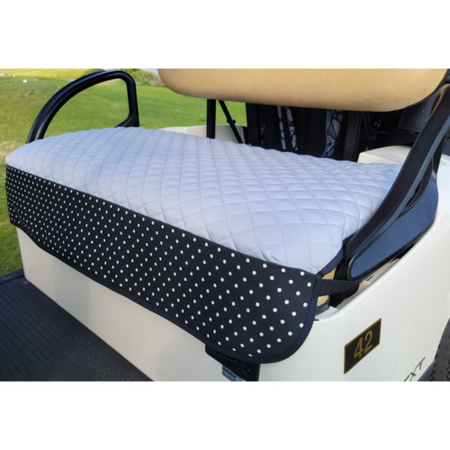 Golf Chic Silver-Grey Quilted Cart Seat Cover with Black and White Polkadot Trim