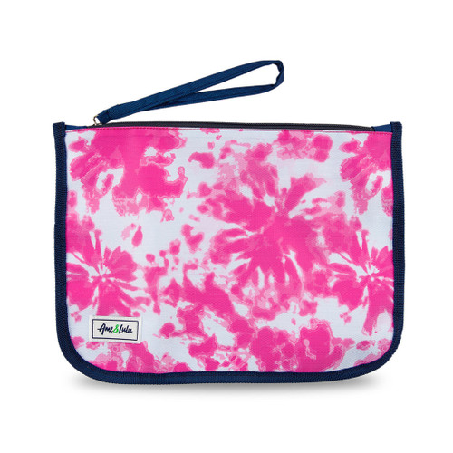 hot pink tie dye nylon zip pouch with wrist strap