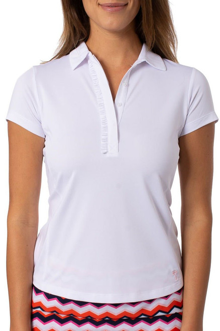 White Short Sleeve Ruffle Polo - GolftiniTops