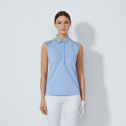 DS Blue Heron Gathered Sleeveless Polo Shirt