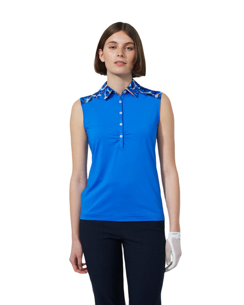Gathered Nautical Blue Sleeveless Polo Shirt image 1