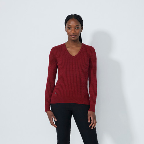 DS Madelene Winery Cable Knit V-Neck Sweater
