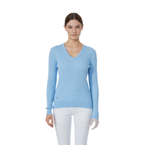 DS Madelene Blue Heron Cable Knit V-Neck Sweater image 1