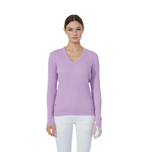 DS Madelene Veronica Cable Knit V-Neck Sweater