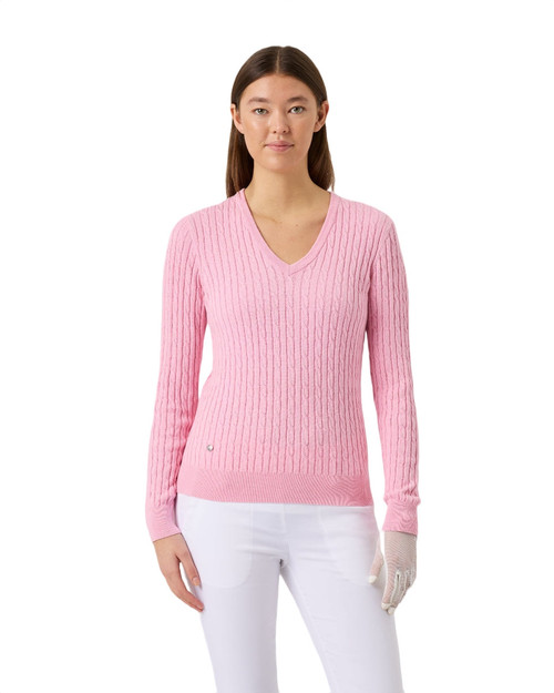Madelene Prism Pink Cable Knit V-Neck Sweater image 1