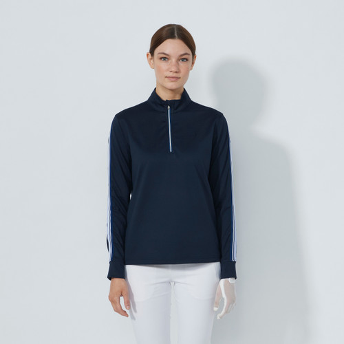 DS Dark Navy Peach Long Sleeve Half Neck Polo Shirt image 1