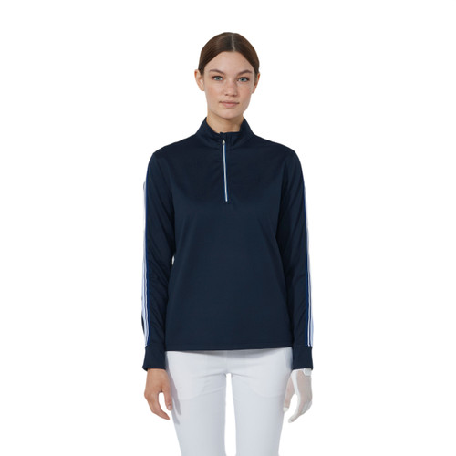 DS Dark Navy Peach Long Sleeve Half Neck Polo Shirt