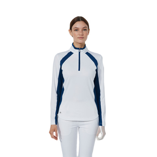 DS White Panel Long Sleeve Half Neck Polo Shirt