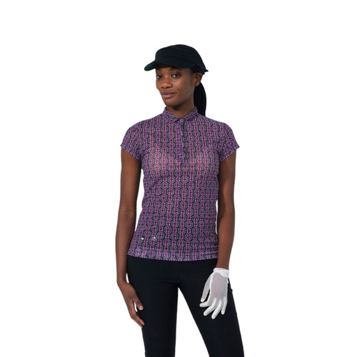 DS Breeze Delusion Black Print Cap Sleeve Mesh Polo Shirt