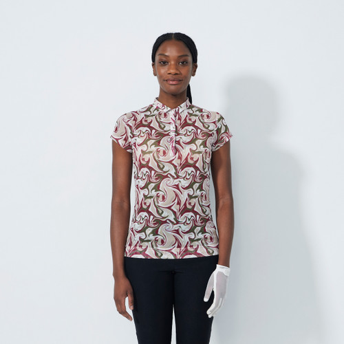 DS Breeze Swirl Print Cap Sleeve Mesh Polo Shirt image 1