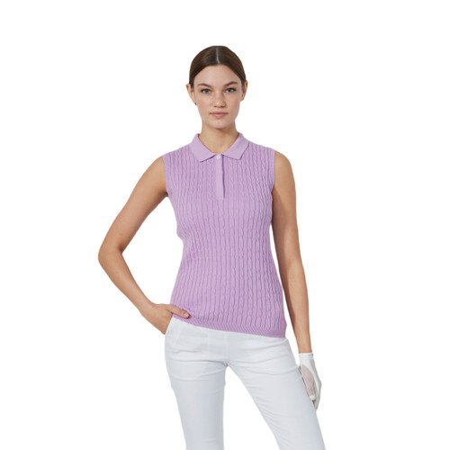 DS Madelene Veronica Cable Knit Sleeveless Polo Shirt