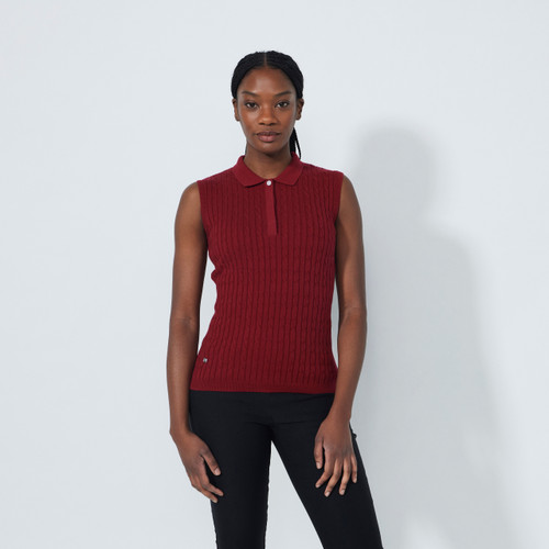 DS Madelene Winery Cable Knit Sleeveless Polo Shirt