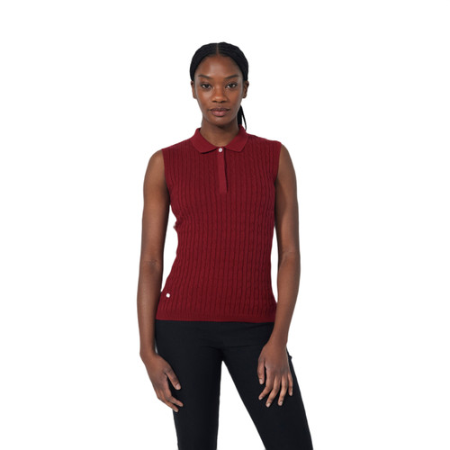 DS Madelene Winery Cable Knit Sleeveless Polo Shirt