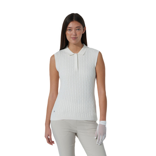 DS Madelene White Cable Knit Sleeveless Polo Shirt F25