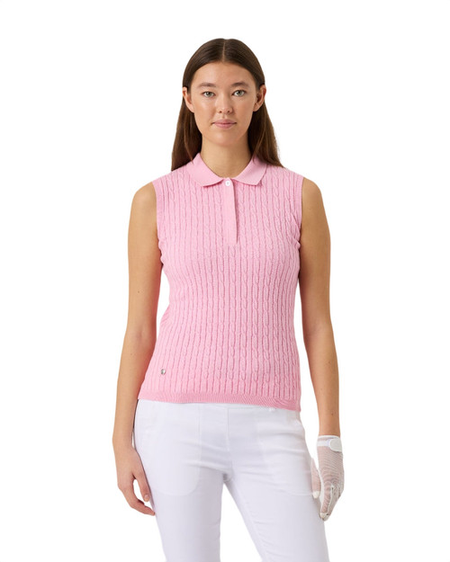 Madelene Prism Pink Cable Knit Sleeveless Polo Shirt image 1