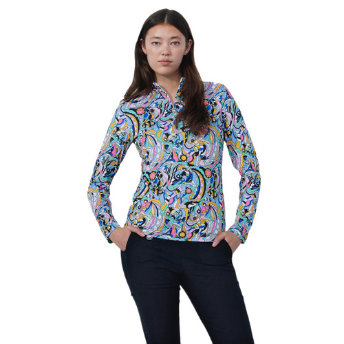 DS Art Multi Mix Colorful Print Long Sleeve Polo Shirt