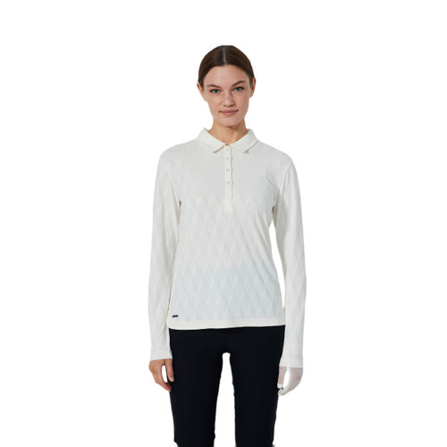DS Ivory Graphic Jacquard Long Sleeve Polo Shirt