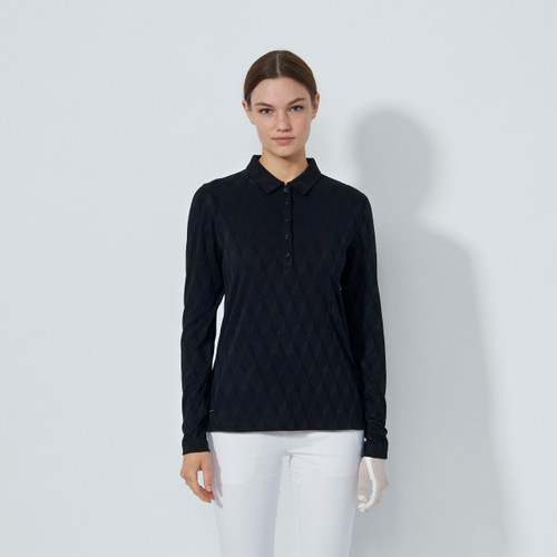 DS Black Graphic Jacquard Long Sleeve Polo Shirt image 1