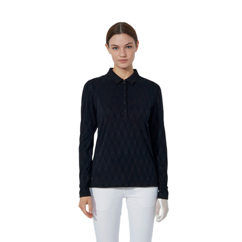 DS Black Graphic Jacquard Long Sleeve Polo Shirt