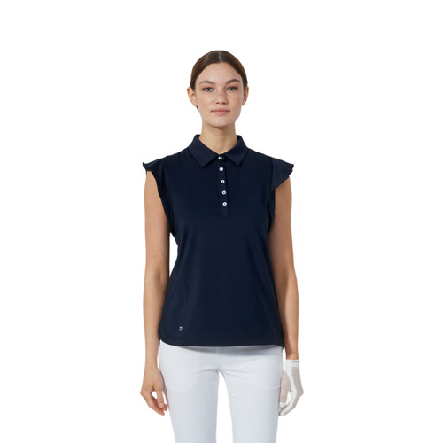 DS Luxe Frill Dark Navy Sleeveless Polo Shirt