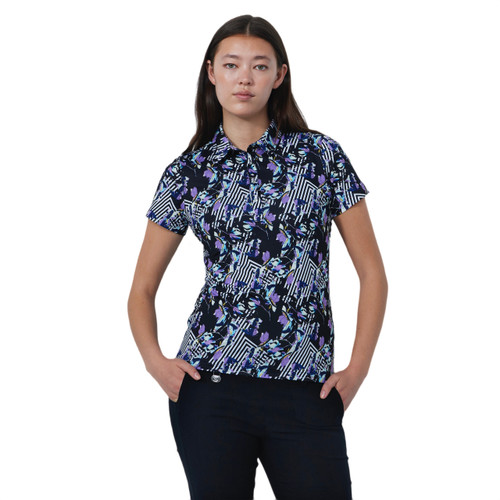 DS Art Modern Stripe Print Short Sleeve Polo Shirt