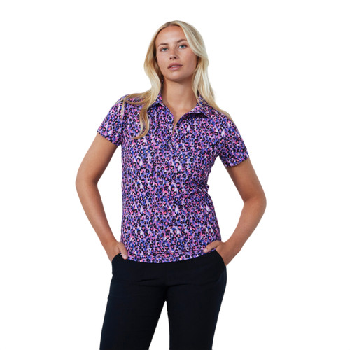 DS Art Bright Leo Pink Animal Print Short Sleeve Polo Shirt